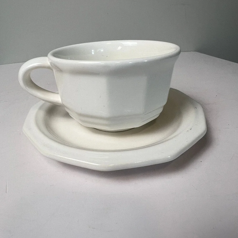 Pfaltzgraff Heritage White Cup and Saucer Set Stoneware Octagonal Farmhouse